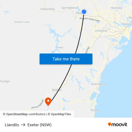 Llandilo to Exeter (NSW) map