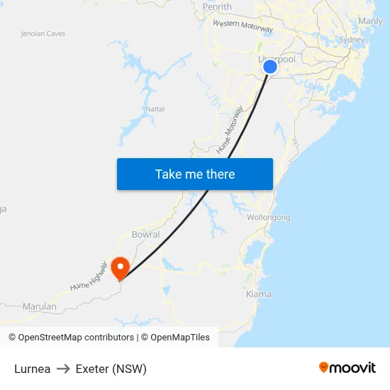 Lurnea to Exeter (NSW) map