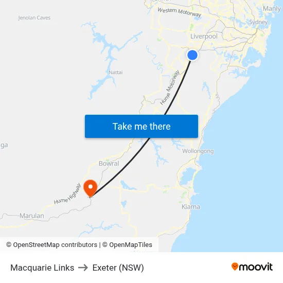 Macquarie Links to Exeter (NSW) map