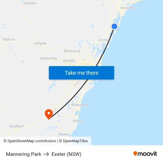 Mannering Park to Exeter (NSW) map