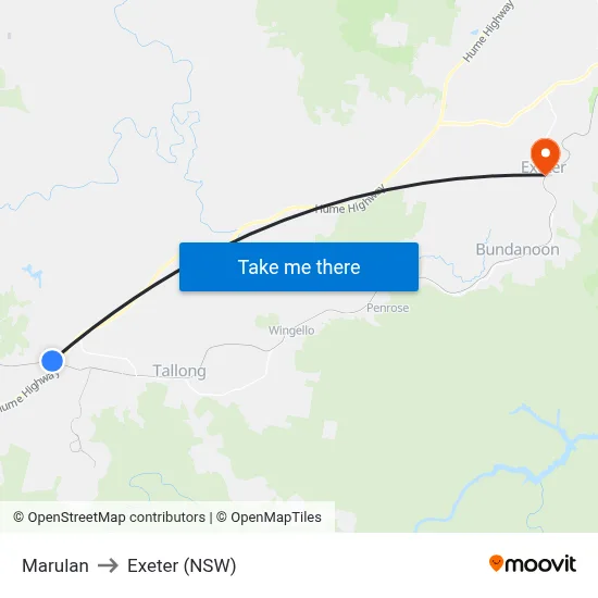 Marulan to Exeter (NSW) map