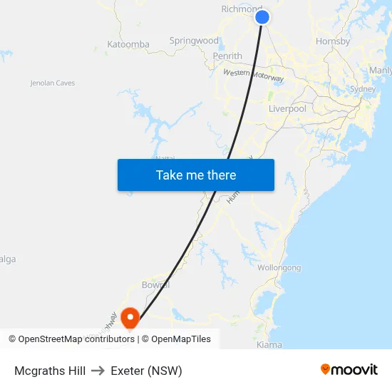 Mcgraths Hill to Exeter (NSW) map