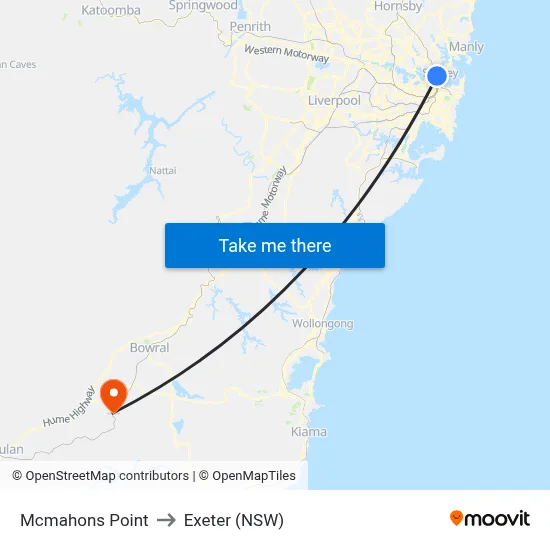 Mcmahons Point to Exeter (NSW) map