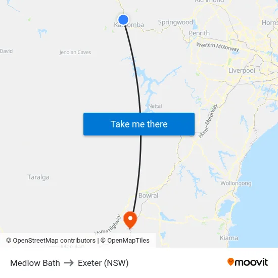 Medlow Bath to Exeter (NSW) map