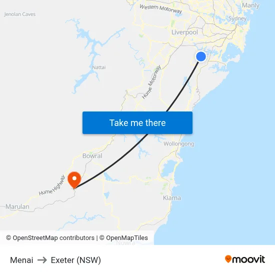 Menai to Exeter (NSW) map