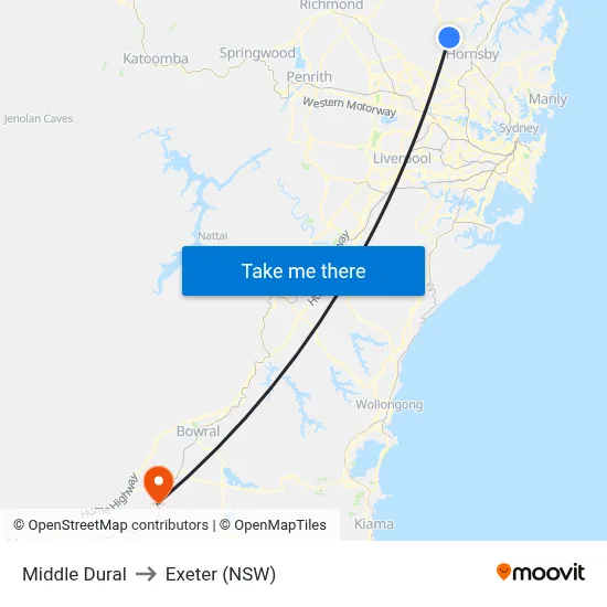 Middle Dural to Exeter (NSW) map