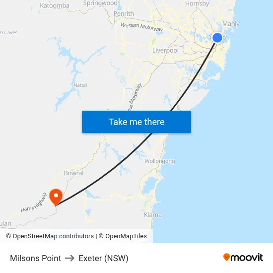 Milsons Point to Exeter (NSW) map