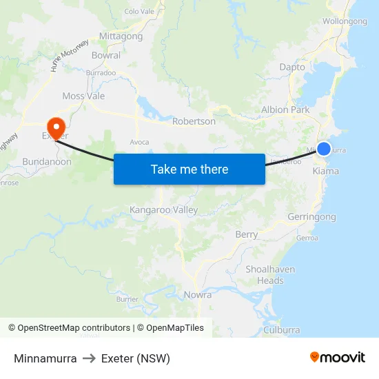 Minnamurra to Exeter (NSW) map