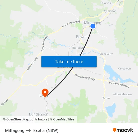 Mittagong to Exeter (NSW) map