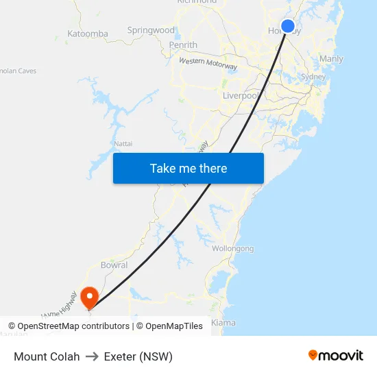 Mount Colah to Exeter (NSW) map