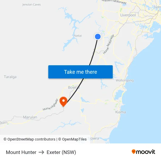 Mount Hunter to Exeter (NSW) map