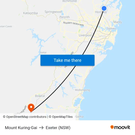 Mount Kuring-Gai to Exeter (NSW) map