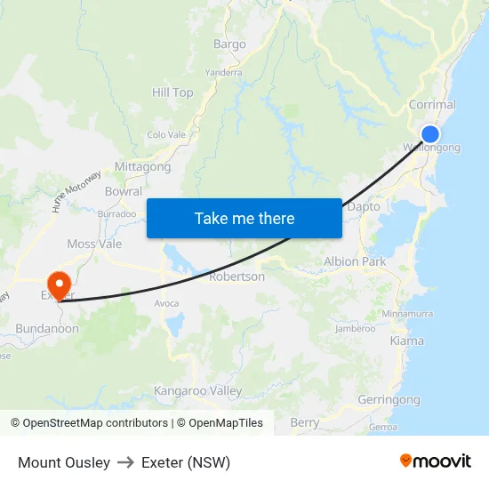 Mount Ousley to Exeter (NSW) map