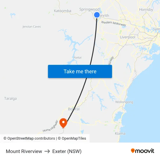 Mount Riverview to Exeter (NSW) map