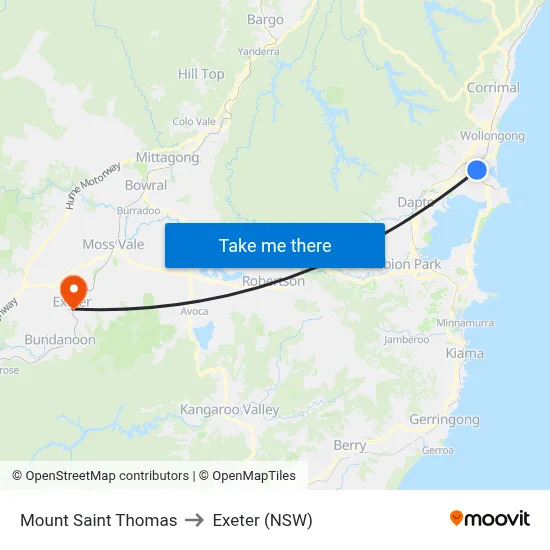 Mount Saint Thomas to Exeter (NSW) map