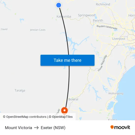 Mount Victoria to Exeter (NSW) map