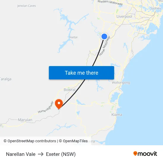 Narellan Vale to Exeter (NSW) map