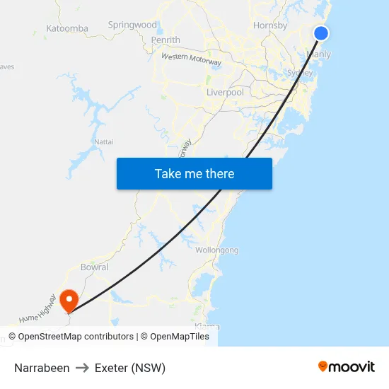 Narrabeen to Exeter (NSW) map