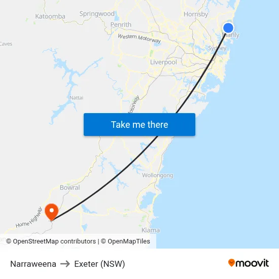 Narraweena to Exeter (NSW) map