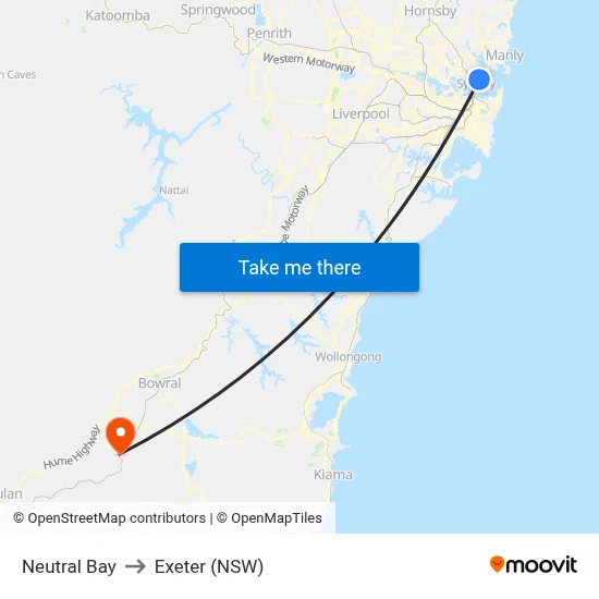 Neutral Bay to Exeter (NSW) map