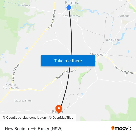 New Berrima to Exeter (NSW) map