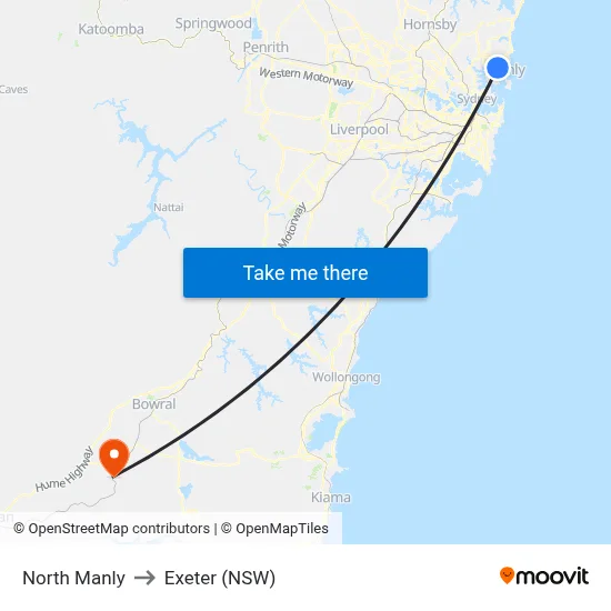 North Manly to Exeter (NSW) map