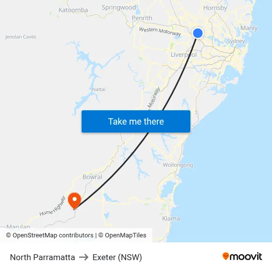 North Parramatta to Exeter (NSW) map
