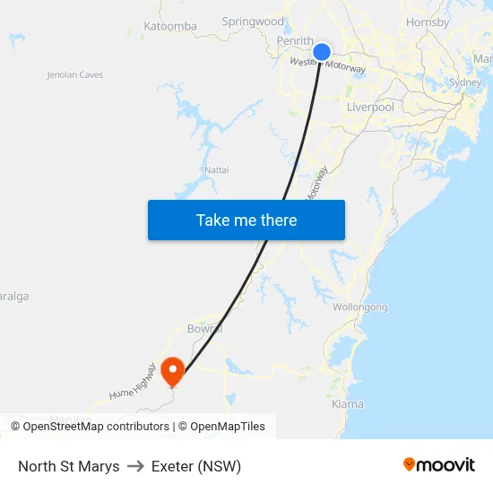 North St Marys to Exeter (NSW) map