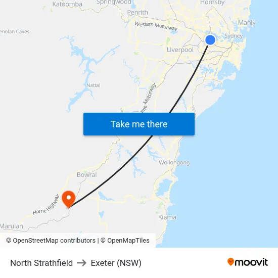 North Strathfield to Exeter (NSW) map