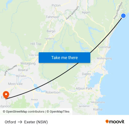 Otford to Exeter (NSW) map