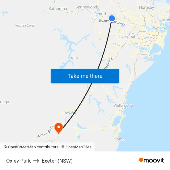 Oxley Park to Exeter (NSW) map