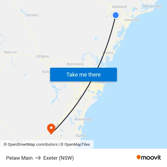 Pelaw Main to Exeter (NSW) map