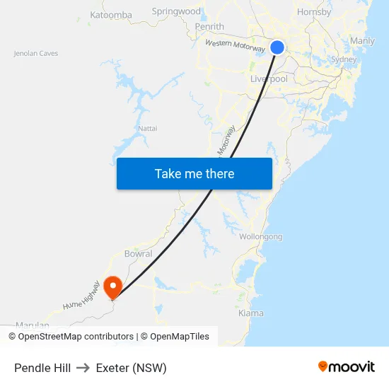 Pendle Hill to Exeter (NSW) map
