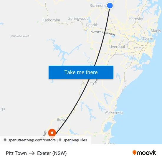 Pitt Town to Exeter (NSW) map