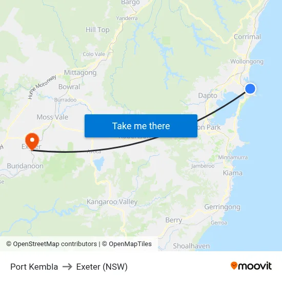 Port Kembla to Exeter (NSW) map