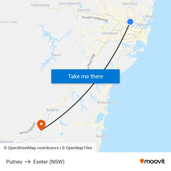Putney to Exeter (NSW) map