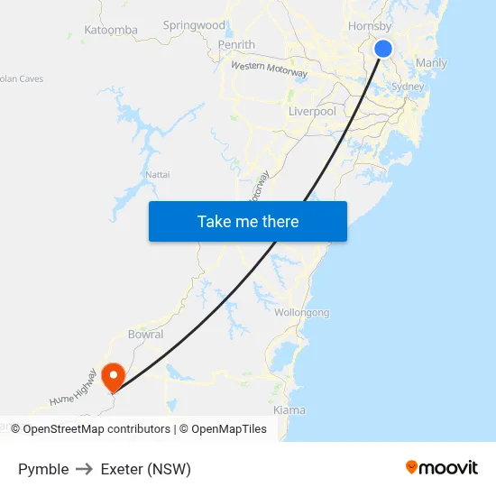 Pymble to Exeter (NSW) map