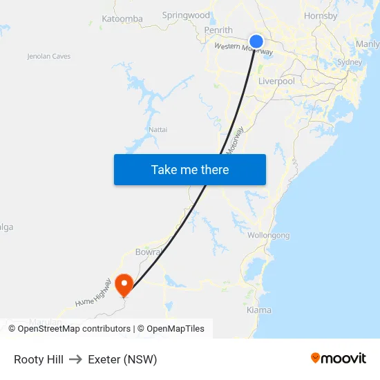 Rooty Hill to Exeter (NSW) map