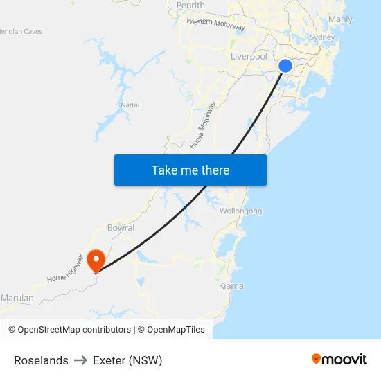 Roselands to Exeter (NSW) map