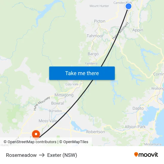 Rosemeadow to Exeter (NSW) map