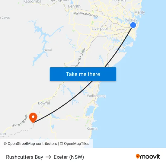 Rushcutters Bay to Exeter (NSW) map