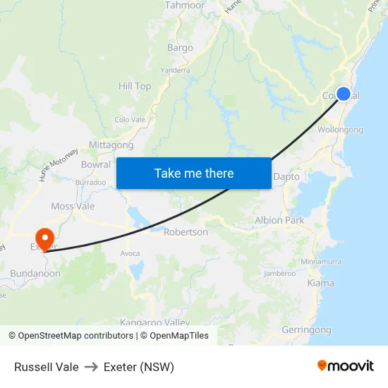 Russell Vale to Exeter (NSW) map