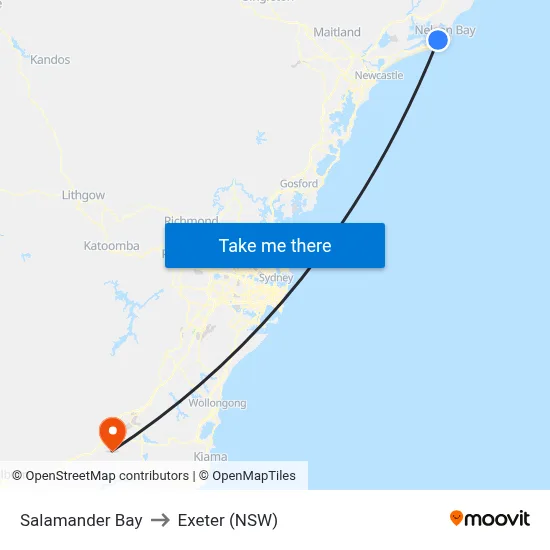 Salamander Bay to Exeter (NSW) map