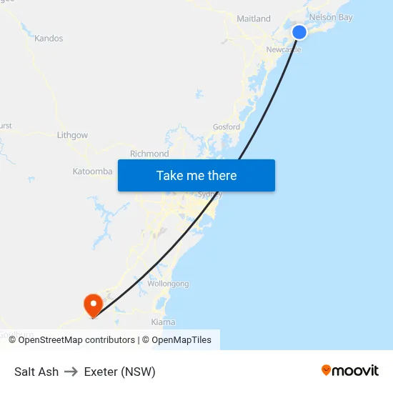 Salt Ash to Exeter (NSW) map