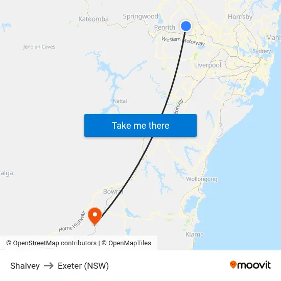 Shalvey to Exeter (NSW) map