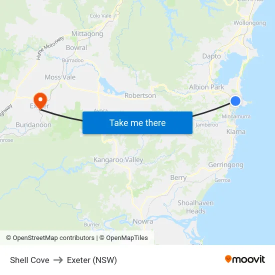 Shell Cove to Exeter (NSW) map