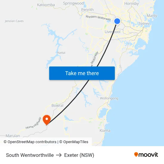South Wentworthville to Exeter (NSW) map