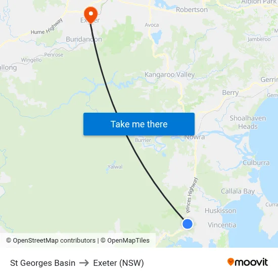 St Georges Basin to Exeter (NSW) map