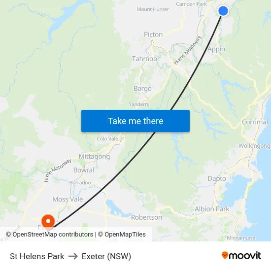 St Helens Park to Exeter (NSW) map