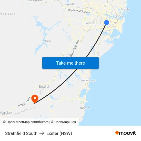 Strathfield South to Exeter (NSW) map